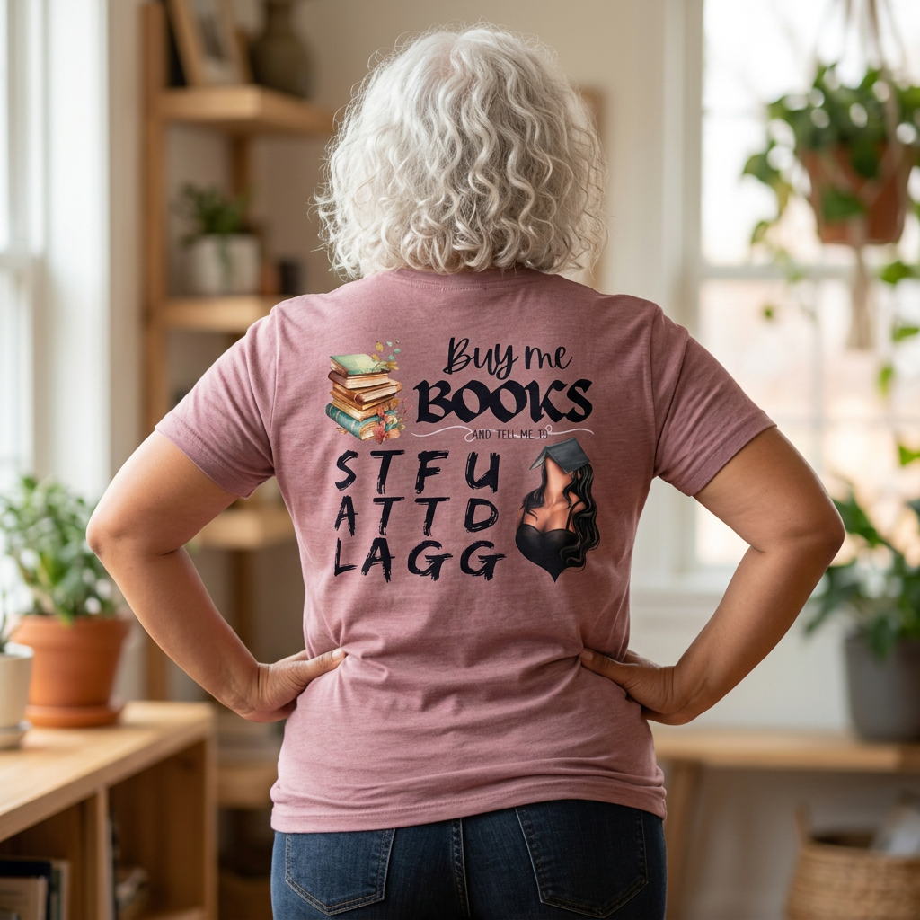 Women's V-Neck Tee — Floral Book & Hand Illustration Relaxed Fit