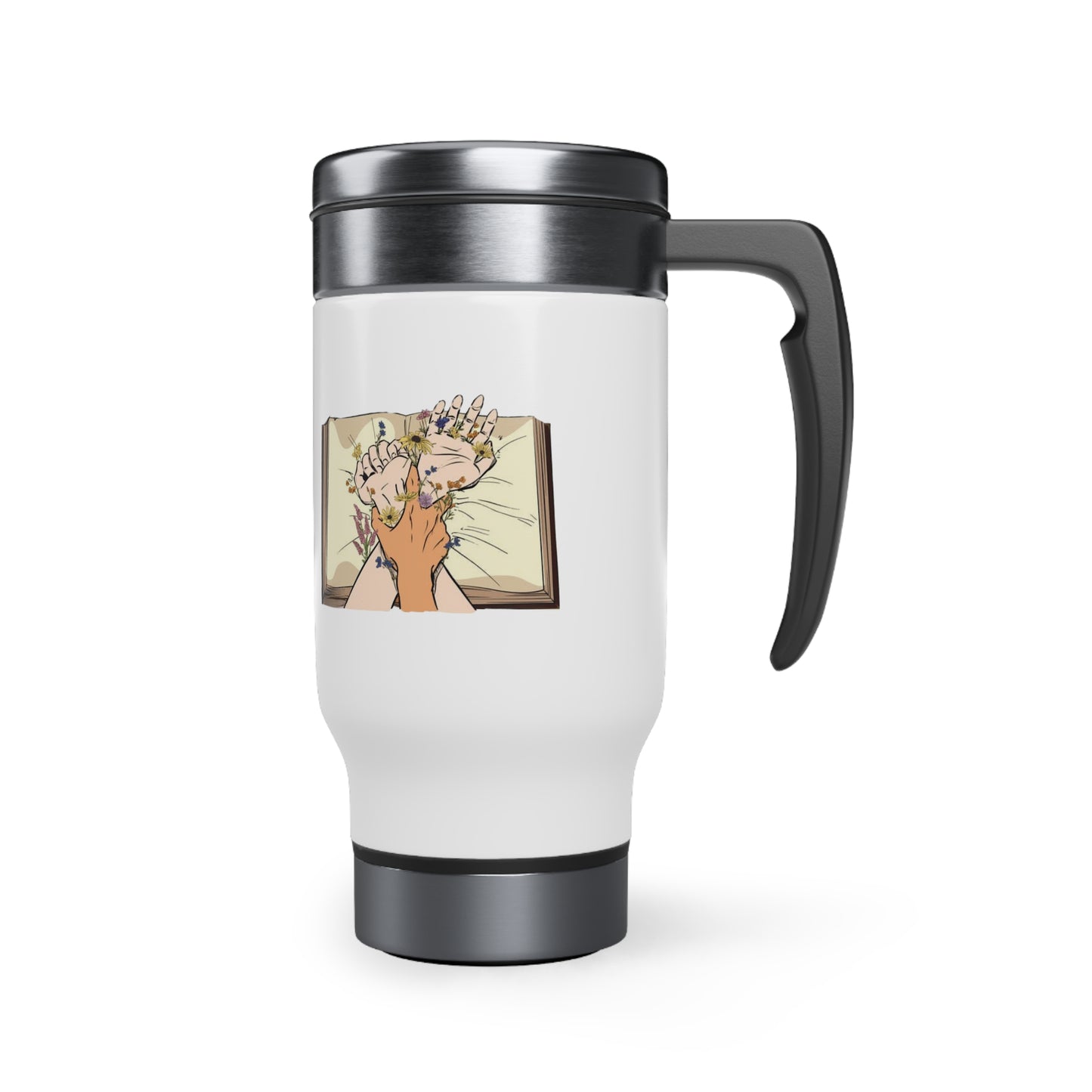 Cómprame libros y... Taza de viaje de acero inoxidable con asa, 14 oz