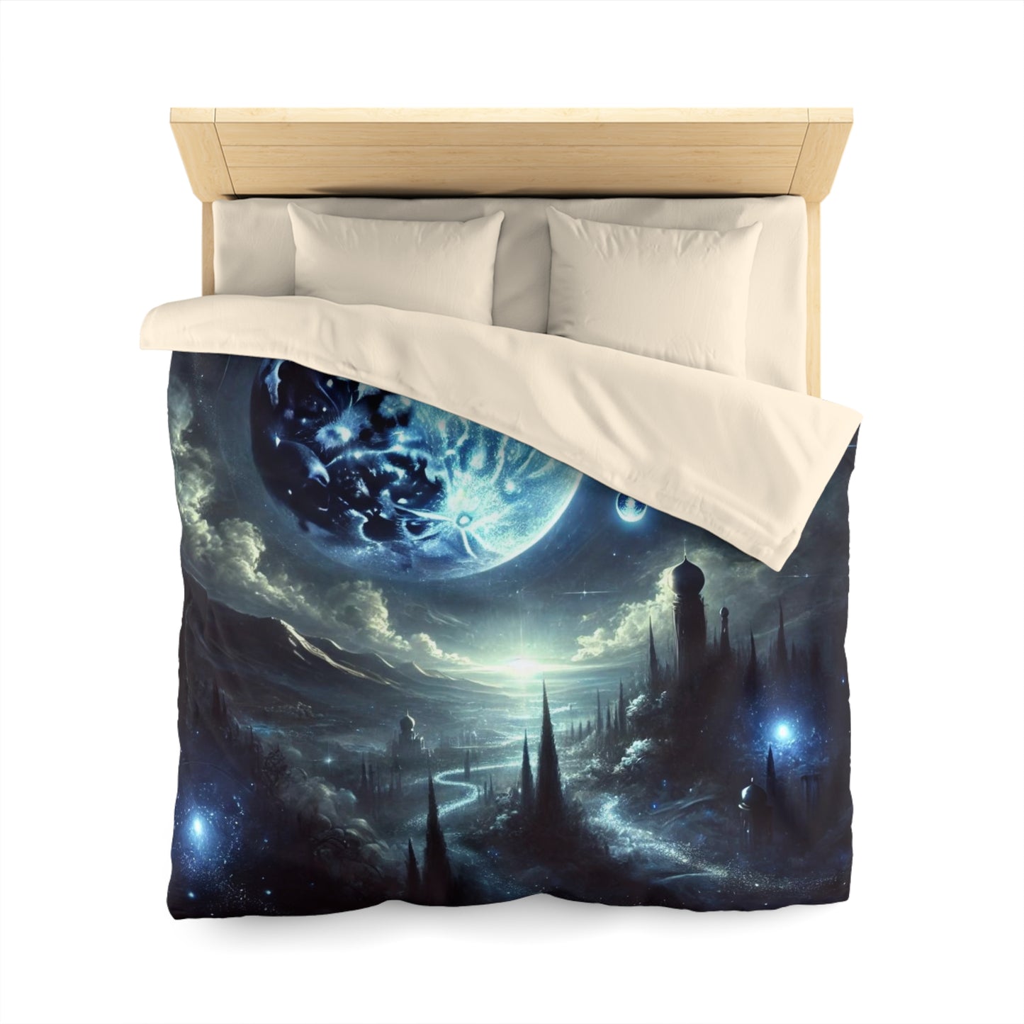 Celestial Blue Moon's Embrace Microfiber Duvet Cover