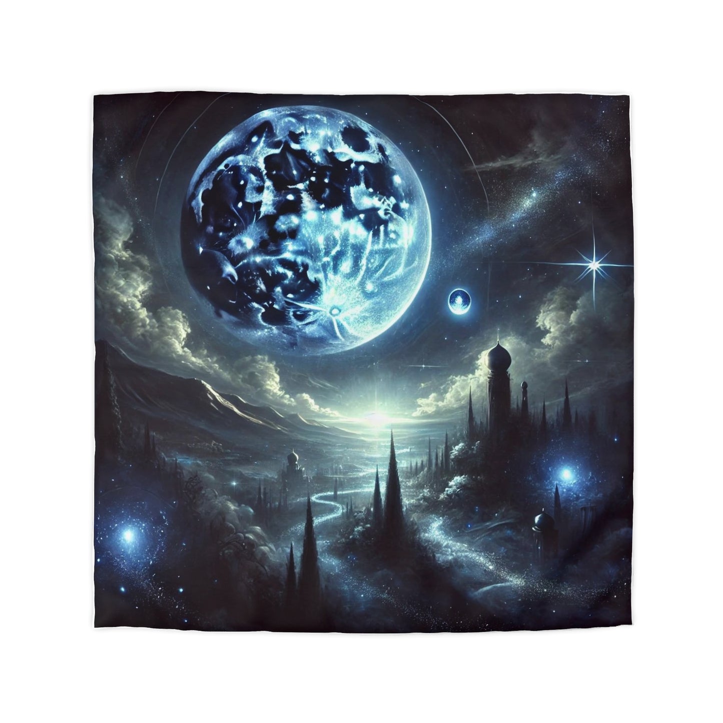 Celestial Blue Moon's Embrace Microfiber Duvet Cover