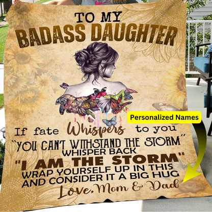 To My Badass Daughter Black Sherpa Blanket – 60 x 80