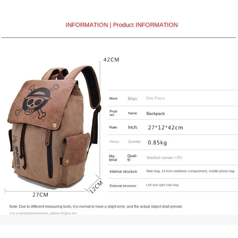 The New One Piece Naruto Anime Peripheral Backpack Shoulder Bag Primary and Secondary School Students Canvas School Bag Gifts