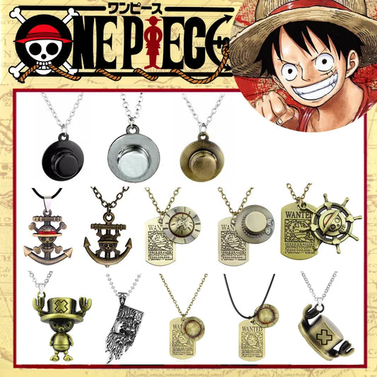 Anime One Piece Necklace Luffy Ace Pirate Skull Hat Pendant Bead Chain Choker Man Cartoon Necklaces Charm Gift Jewelry