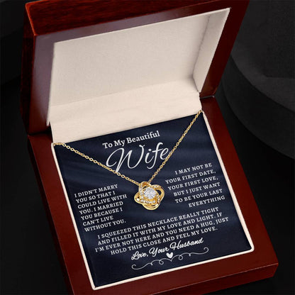 Regalo para esposa "No puedo vivir sin ti" Collar con nudo de oro 