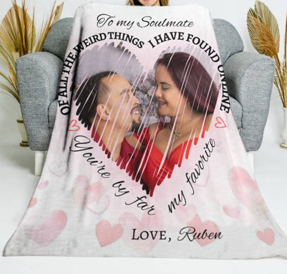 IMAGEN PERSONALIZADA Manta Sherpa con forma de corazón de 50" x 60" - Alma gemela/esposa/novia/prometida del Día de San Valentín - De todas las cosas EXTRAÑAS que encontré en línea, eres, con diferencia, mi favorita