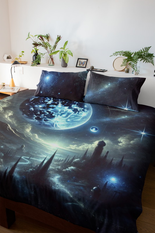 Celestial Blue Moon's Embrace Microfiber Duvet Cover