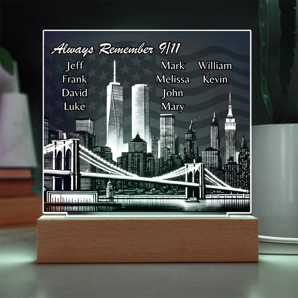 Always Remember 9/11: Personalized Light-Up Memorial Plaque